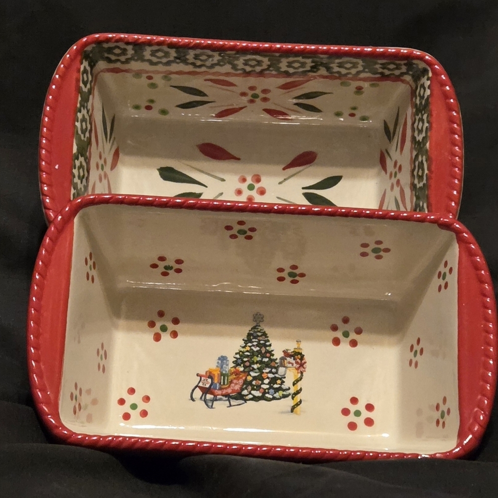 Set of 2 Holiday by Temp-tations 12oz Mini Loaf Dishes 7x4x3
